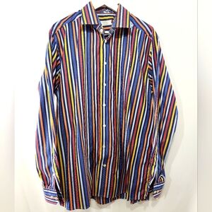 Funky ETON Multi Colour Stripe Contemporary Dress Shirt 100% Cotton sz 44 / 17.5